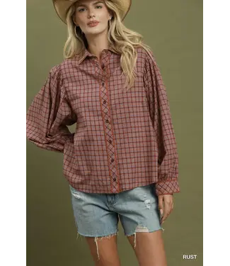 Kate Rust Plaid Top