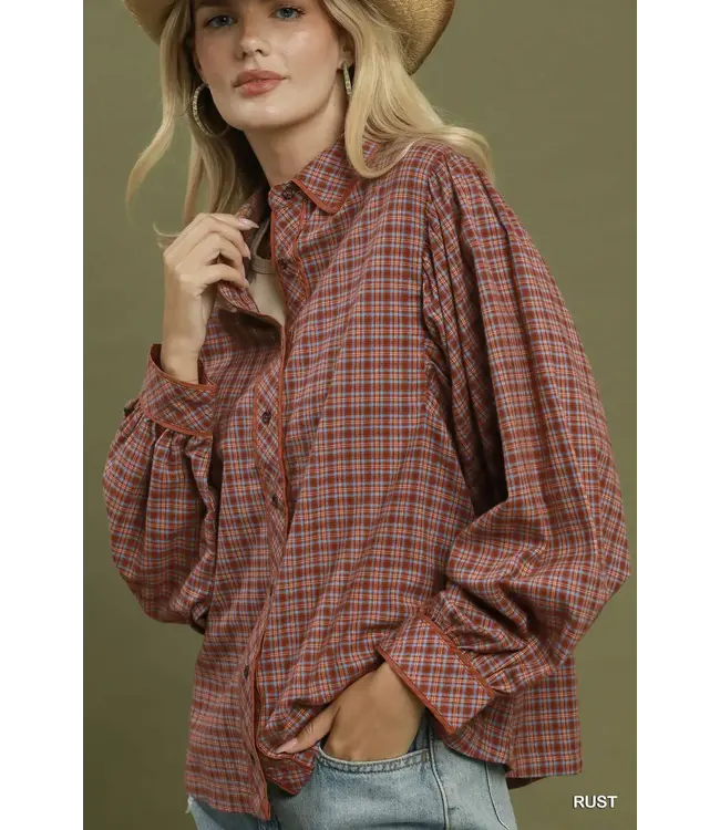 Kate Rust Plaid Top