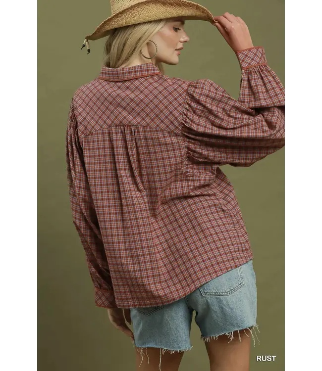 Kate Rust Plaid Top