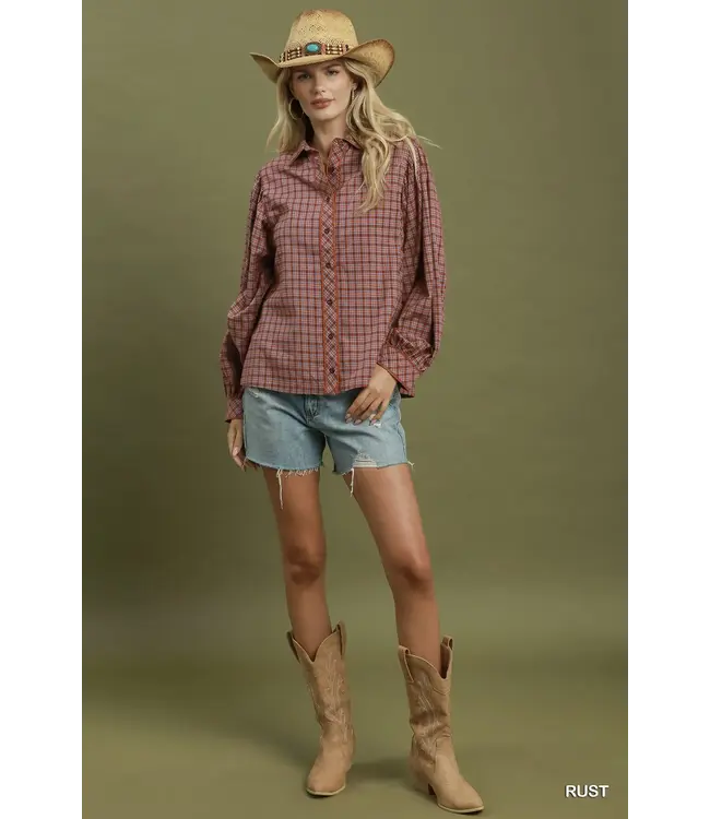 Kate Rust Plaid Top