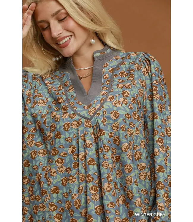 Jess Winter Grey Floral Top