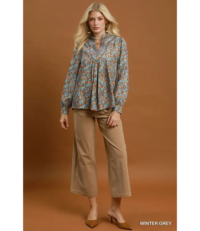Jess Winter Grey Floral Top