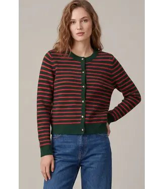 SHE + SKY Tracy Green & Red Striped Sweater Cardigan