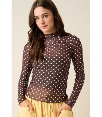 Mittoshop Judy Brown Sheer Polka Dot Mesh Top