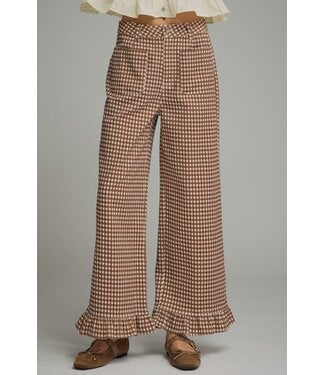 Entro Tana Brown Gingham Ruffle Pants