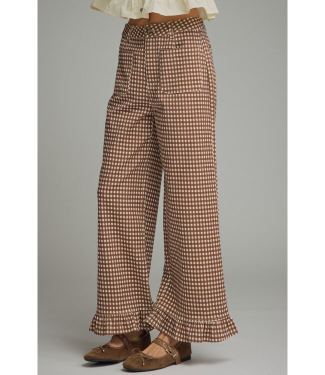 Tana Brown Gingham Ruffle Pants