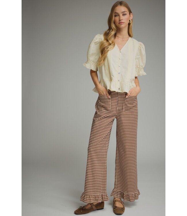 Tana Brown Gingham Ruffle Pants
