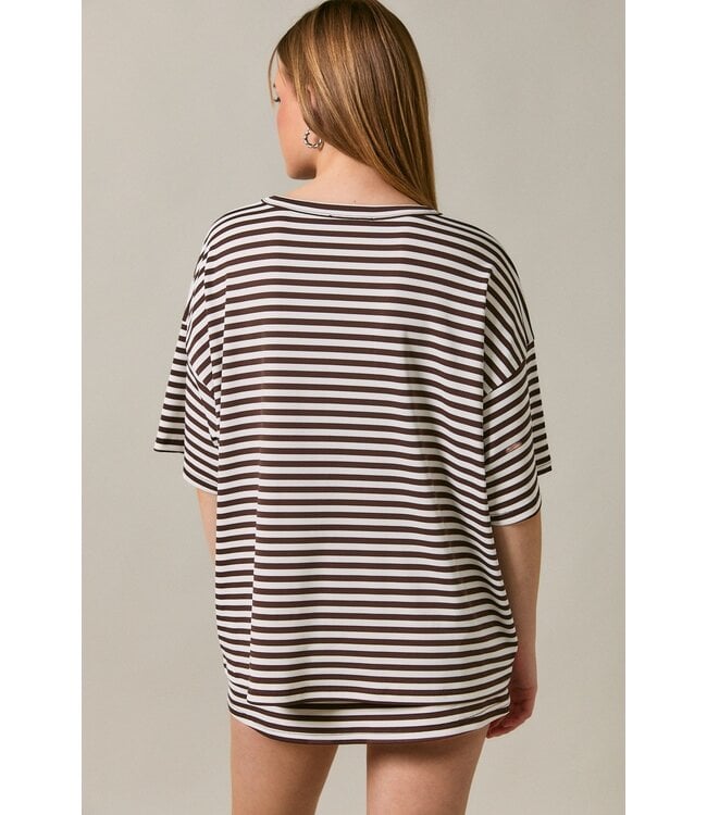 Joy Brown Striped Oversized Top