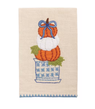 Stacked Pumpkin Topiary Applique Tea Towel