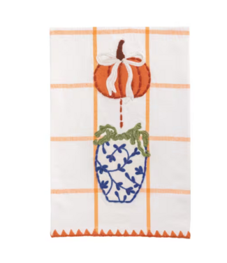 Orange Pumpkin Topiary Applique Tea Towel
