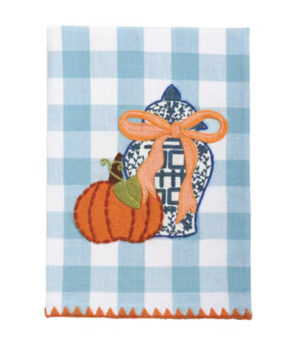 Gingham Pumpkin Topiary Applique Tea Towel