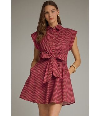 Entro Mauve Brown Fuchsia Striped Dress