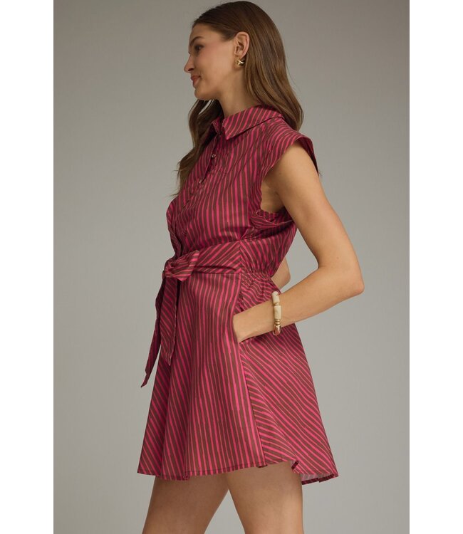 Mauve Brown Fuchsia Striped Dress