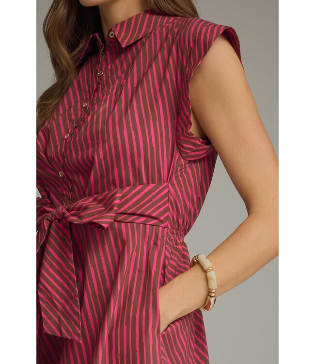 Mauve Brown Fuchsia Striped Dress