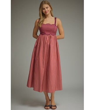 Entro Robin Plum Striped Midi Dress