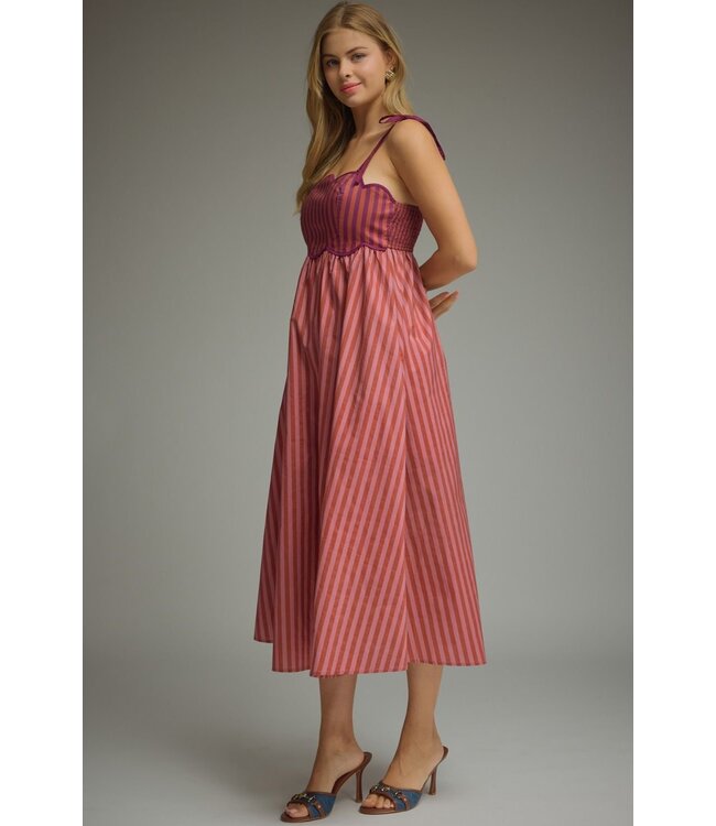 Robin Plum Striped Midi Dress