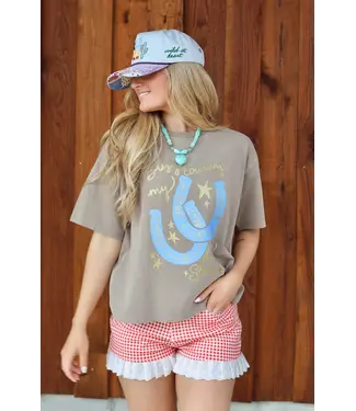 Poppy & Pine Busy Counting My Lucky Stars Brown Crop Tee