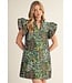 Leigh Green Floral Leaf Jacquard Dress
