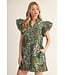 Leigh Green Floral Leaf Jacquard Dress