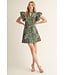 Leigh Green Floral Leaf Jacquard Dress