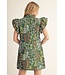 Leigh Green Floral Leaf Jacquard Dress