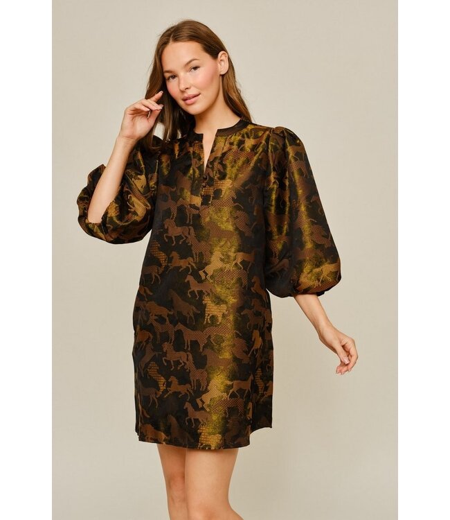 Mallory Taupe Horse Jacquard Dress