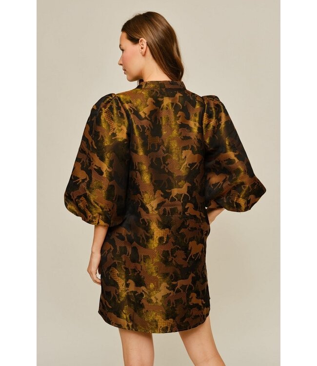 Mallory Taupe Horse Jacquard Dress