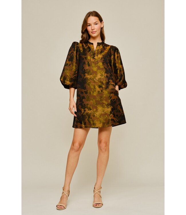 Mallory Taupe Horse Jacquard Dress