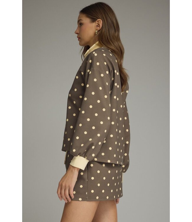 Joanne Mocha Polka Dot Top