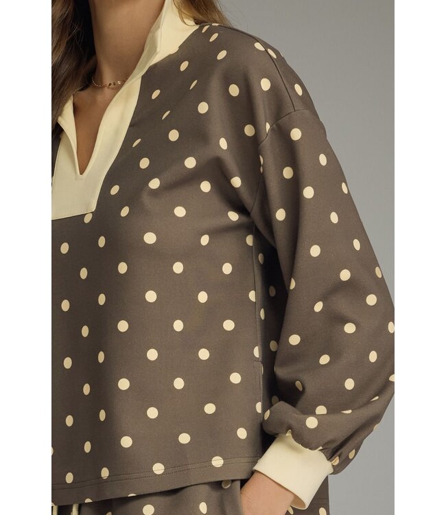 Joanne Mocha Polka Dot Top