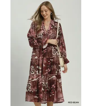 Laura Red Bean Abstract Maxi Dress
