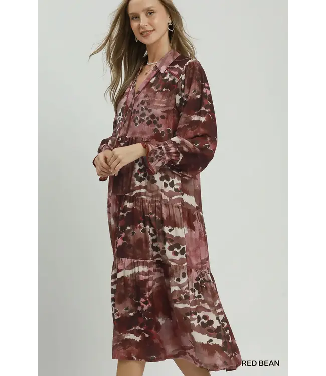 Laura Red Bean Abstract Maxi Dress
