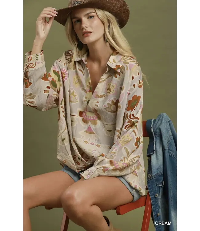 Luna Cream Retro Floral Top
