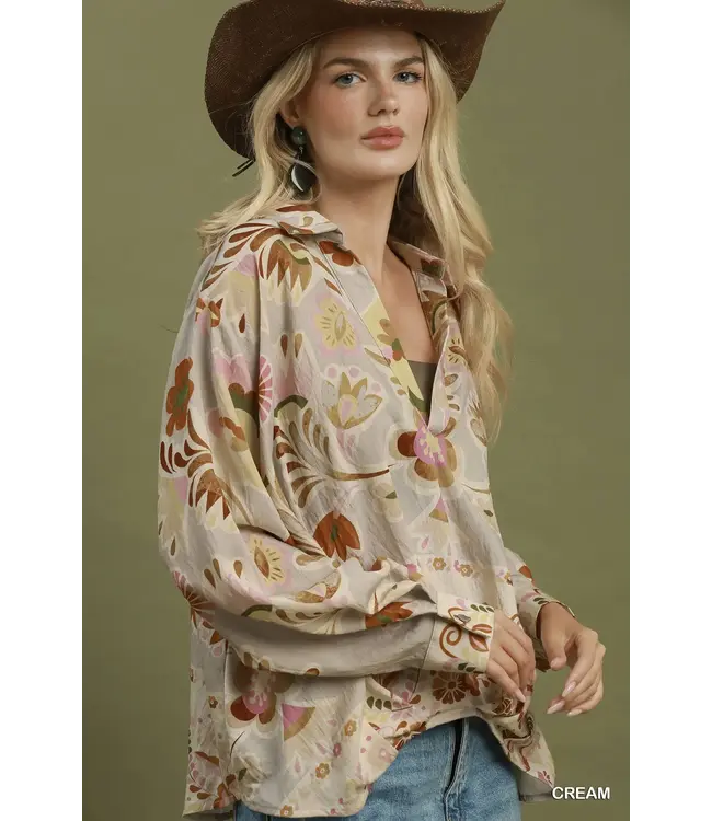 Luna Cream Retro Floral Top