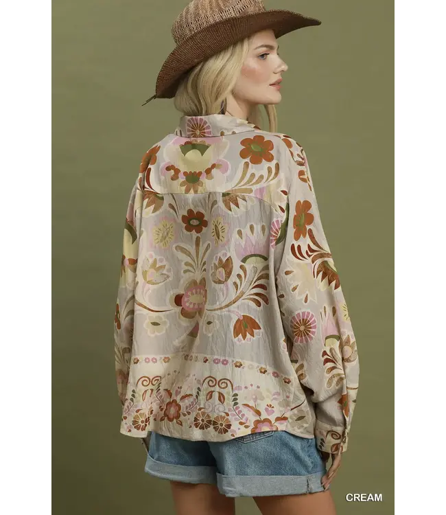 Luna Cream Retro Floral Top