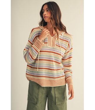 LovLov Avery Multi Crochet Striped Knit Pullover