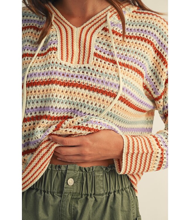 Avery Multi Crochet Striped Knit Pullover