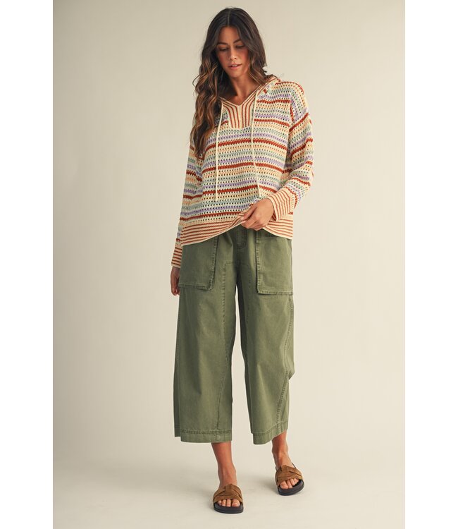 Avery Multi Crochet Striped Knit Pullover