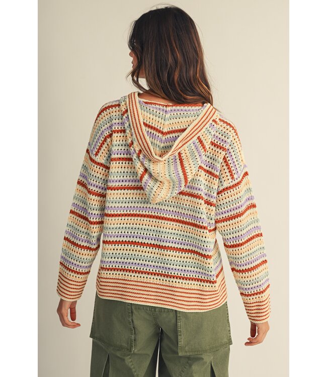 Avery Multi Crochet Striped Knit Pullover