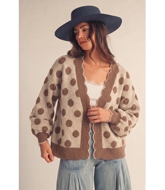 LovLov Wilma Mocha Vintage Polka Dot Cardigan