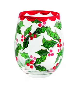 Holly Painted Wine Glass
