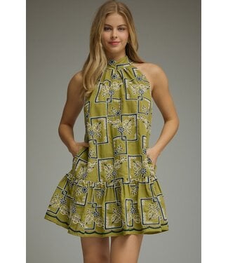 Entro Lisa Martini Olive Embroidered Dress