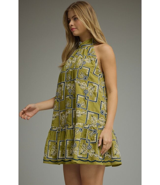 Lisa Martini Olive Embroidered Dress