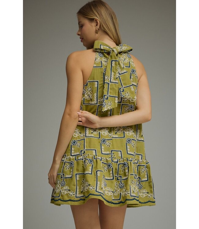Lisa Martini Olive Embroidered Dress