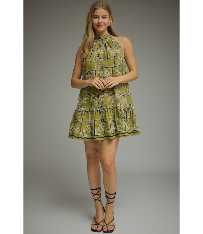 Lisa Martini Olive Embroidered Dress