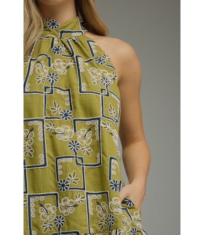 Lisa Martini Olive Embroidered Dress