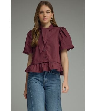Entro Mandy Burgundy Neck Scarf Top