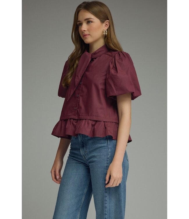 Mandy Burgundy Neck Scarf Top