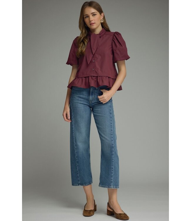 Mandy Burgundy Neck Scarf Top