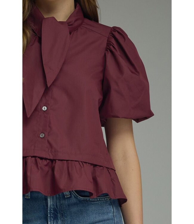 Mandy Burgundy Neck Scarf Top